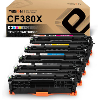  TESEN CF380X Compatible Toner Cartridge Replacement for HP CF380X Color Set 5 Packs